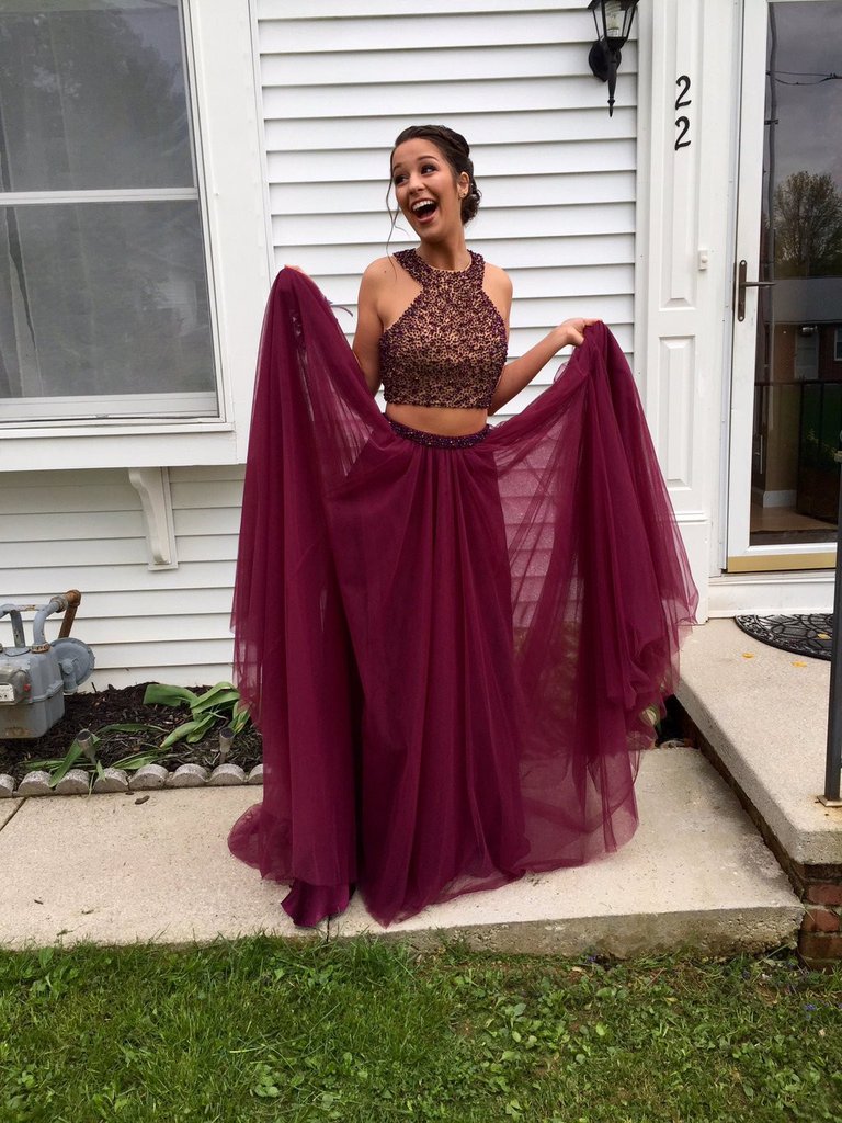 Two Pieces Prom Dress, Evening Gown, Graduation School Party Dress, Winter Formal Dress