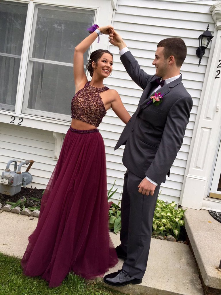 Two Pieces Prom Dress, Evening Gown, Graduation School Party Dress, Winter Formal Dress