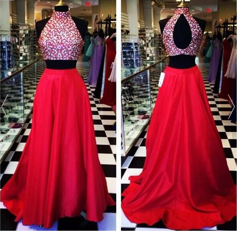 Two Pieces Prom Dress, Evening Gown, Graduation School Party Dress, Winter Formal Dress