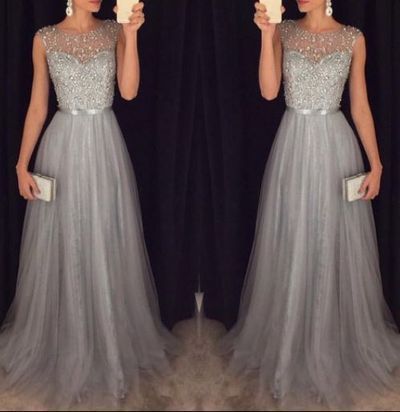 Silver Grey Prom Dress, Evening Gown, Graduation School Party Dress, Winter Formal Dress