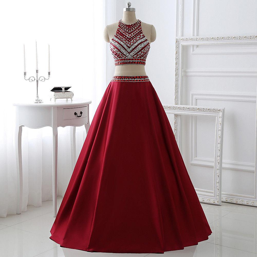 Two Pieces Prom Dress, Evening Gown, Graduation School Party Dress, Winter Formal Dress