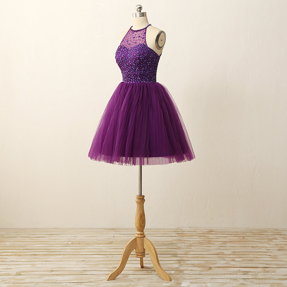 Short Purple Prom Dress, Homecoming Dresses, Graduation School Party Gown, Winter Formal Dress