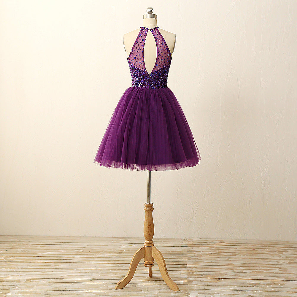 Short Purple Prom Dress, Homecoming Dresses, Graduation School Party Gown, Winter Formal Dress