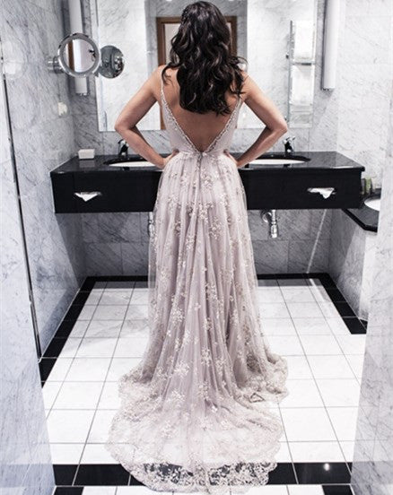 Backless Prom Dress Deep V Neckline, Evening Gown, Graduation School Party Dress, Winter Formal Dress