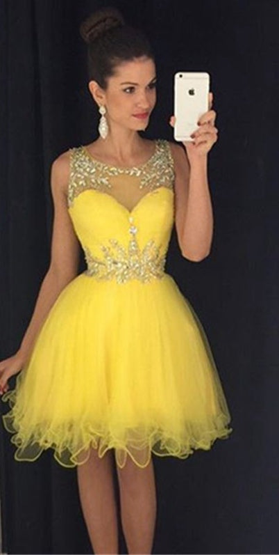 Short Yellow Prom Dress, Homecoming Dresses, Graduation School Party Gown, Winter Formal Dress