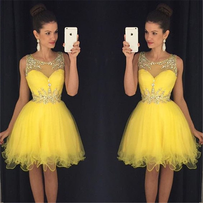 Short Yellow Prom Dress, Homecoming Dresses, Graduation School Party Gown, Winter Formal Dress