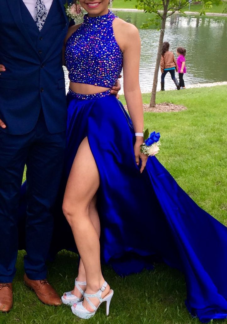 Royal Blue Prom Dress Slit Skirt, Evening Gown, Graduation School Party Dress, Winter Formal Dress