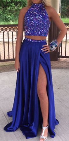 Royal Blue Prom Dress Slit Skirt, Evening Gown, Graduation School Party Dress, Winter Formal Dress