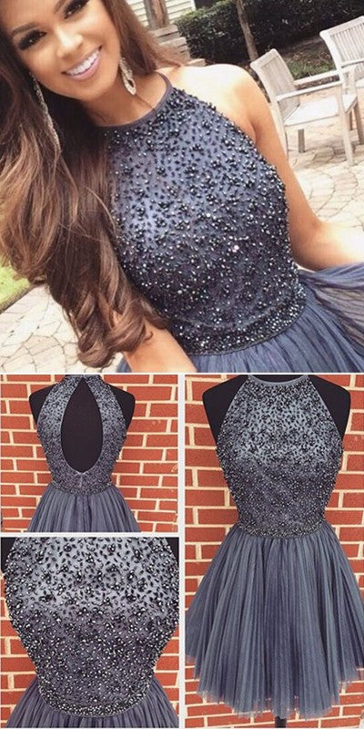 Short Prom Dress Silver Grey Color, Homecoming Dresses