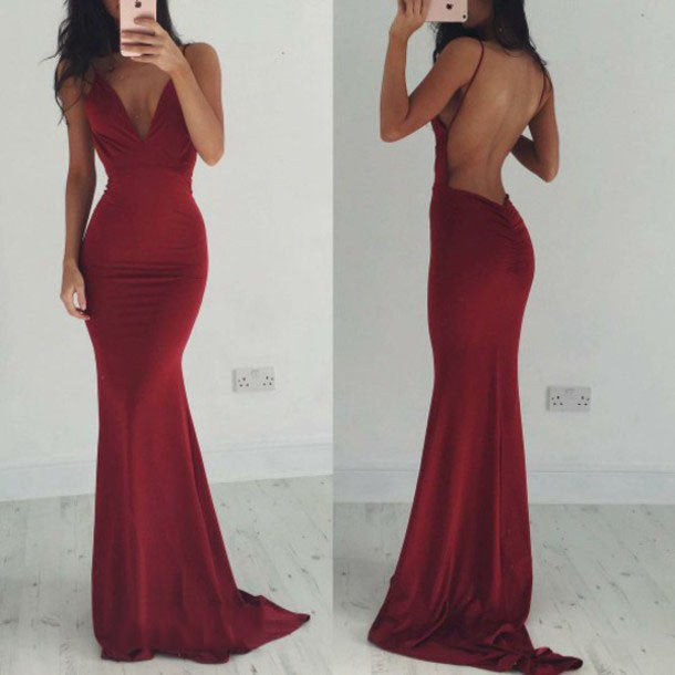 Burgundy Mermaid Prom Dress For Teens, Prom Dresses, Evening Gown,Winter Formal Dress