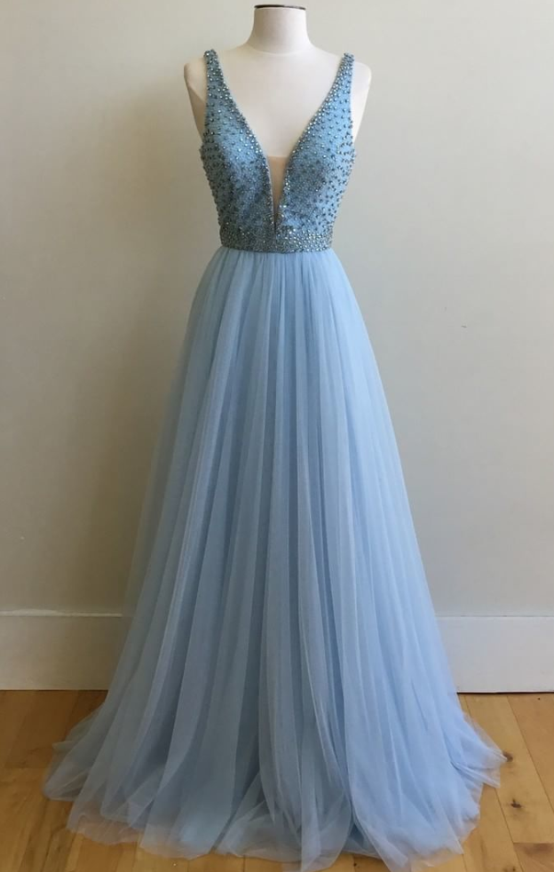 Light Blue Prom Dress Long, Evening Dress, Dance Dresses, Graduation School Party Gown