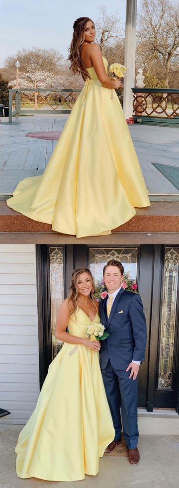 Yellow Prom Dress Long, Prom Dresses, Pageant Dress, Evening Dress, Ball Dance Dresses, Graduation School Party Gown