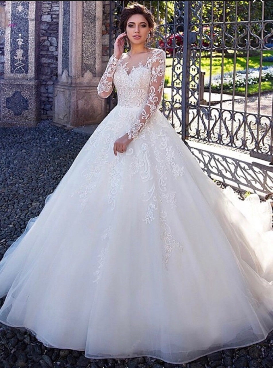 Princess Style Wedding Dress Long Sleeves, Bridal Gown ,Dresses For Brides