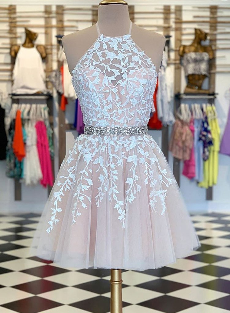 Lace Homecoming Dress Halter Neckline, Short Prom Dress, Formal Dress, DressesTailor Lace Homecoming Dress Halter Neckline, Short Prom Dress, Formal Dress, DressesTailor