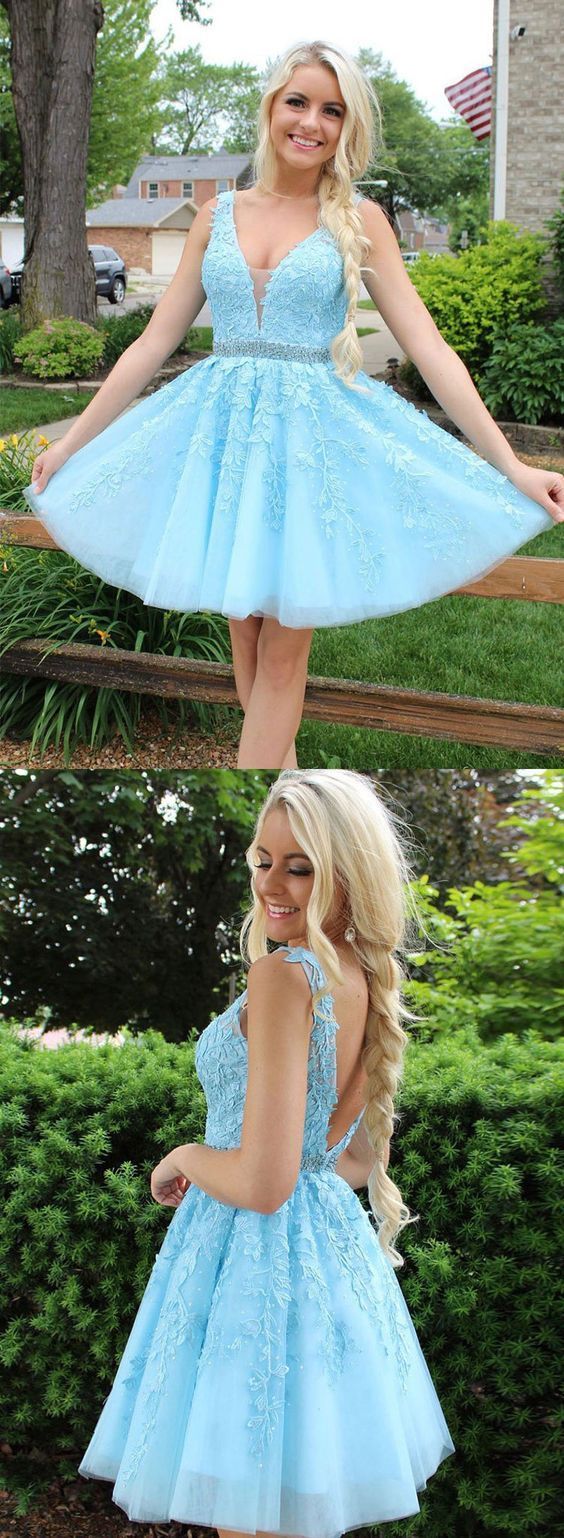 Light Blue Lace Homecoming Dress, Short Prom Dress ,Back To School Party Dress, Evening Dress, Formal Dress