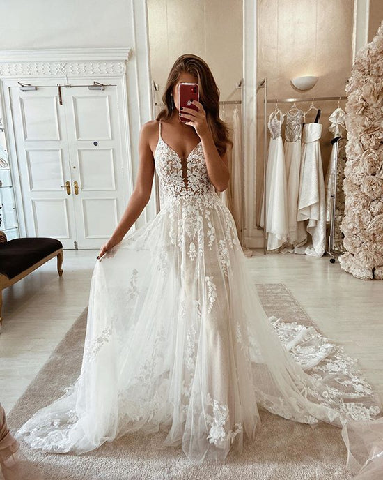 Open Back A-line Tulle/Lace Wedding Dress DTB152 – DressesTailor