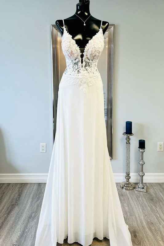 Open Back A-line Chiffon/Lace Beach Wedding Dress DTB157