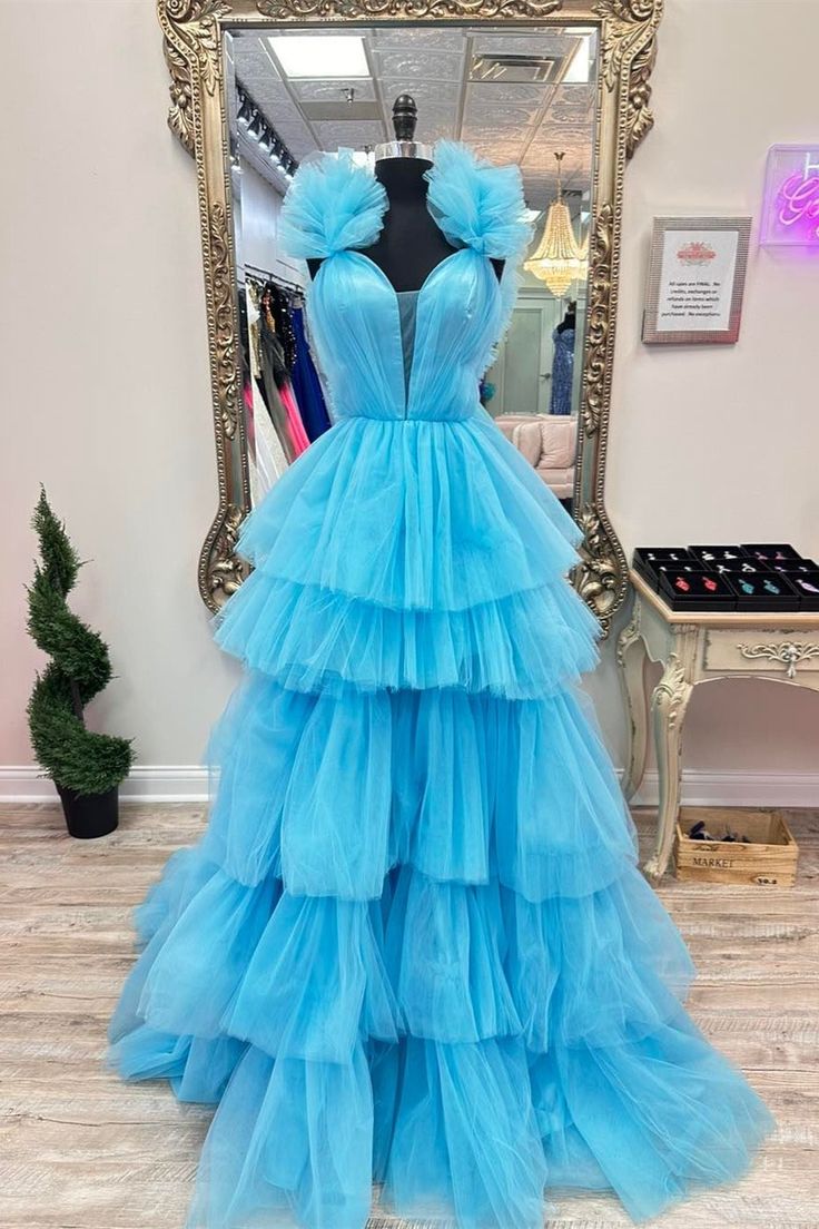 Tulle Ball Gown Long Prom Dress with Ruffle Skirt