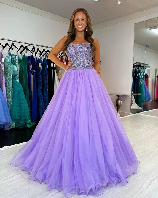 Strapless Long Prom Dress with Beading Top