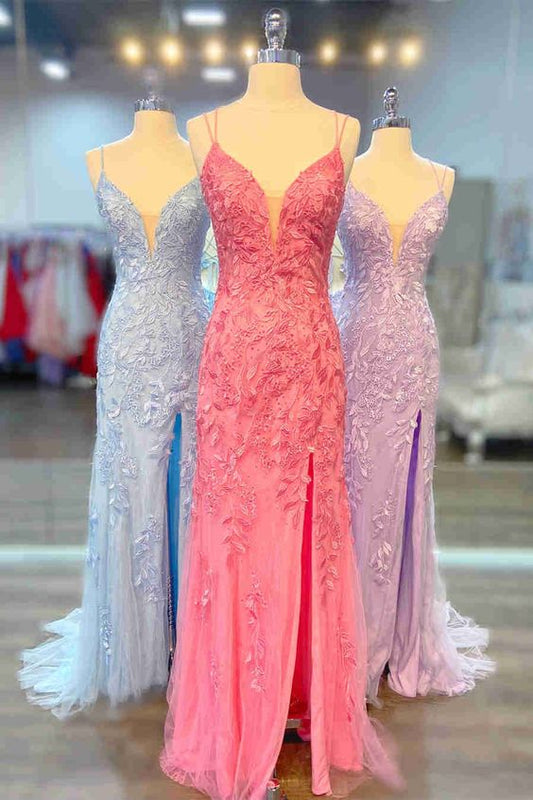 Spaghetti Straps Tulle/Lace Long Prom Dress