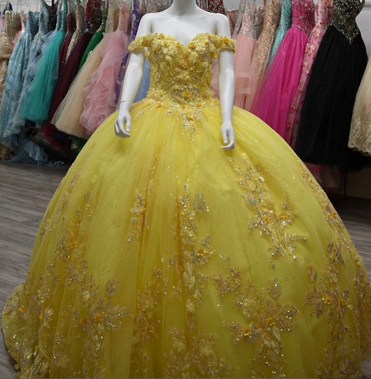 Yellow Princess Quinceanera Dress Ball Gown, Sweet 16 Dresses, Sweet 15 Dresses DTQ115