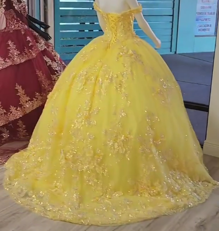 puffy yellow quinceanera dresses