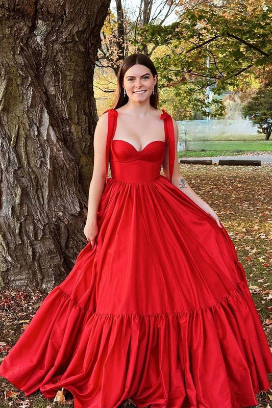 Sweetheart Necks Ruffle Hem Long Prom Dresses