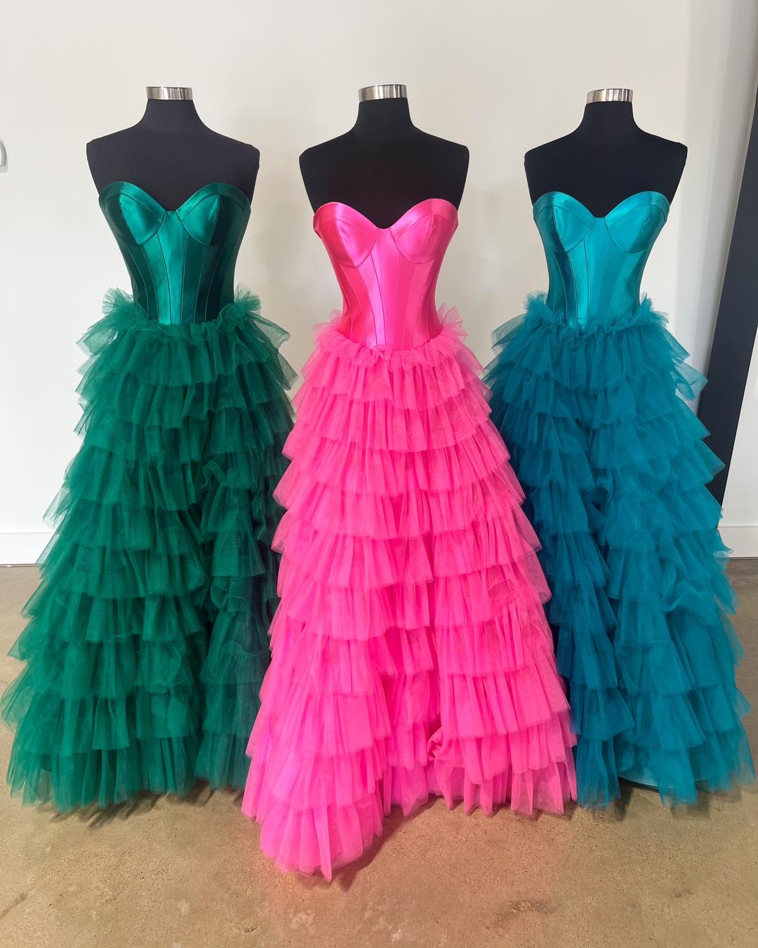 Strapless Corset Ball Gown Long Prom Dress with Tulle Ruffle Skirt Slit