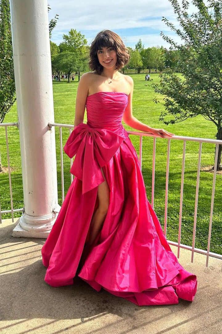 Strapless Long Prom Dress with Bow