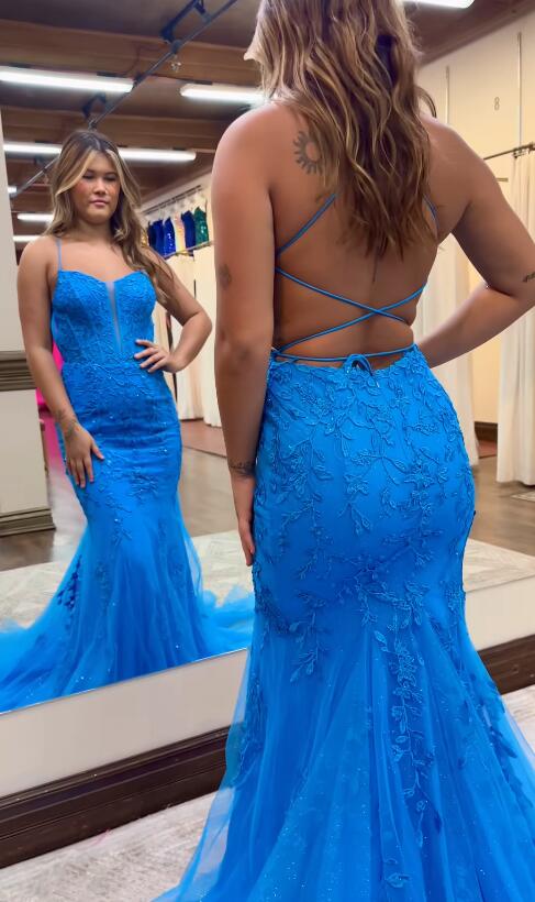 Straps Mermaid Tulle/Lace Long Prom Dress