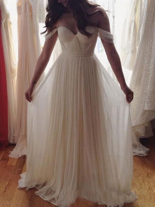 Off the Shoulder A-Line Chiffon Beach Wedding Dress DTB145