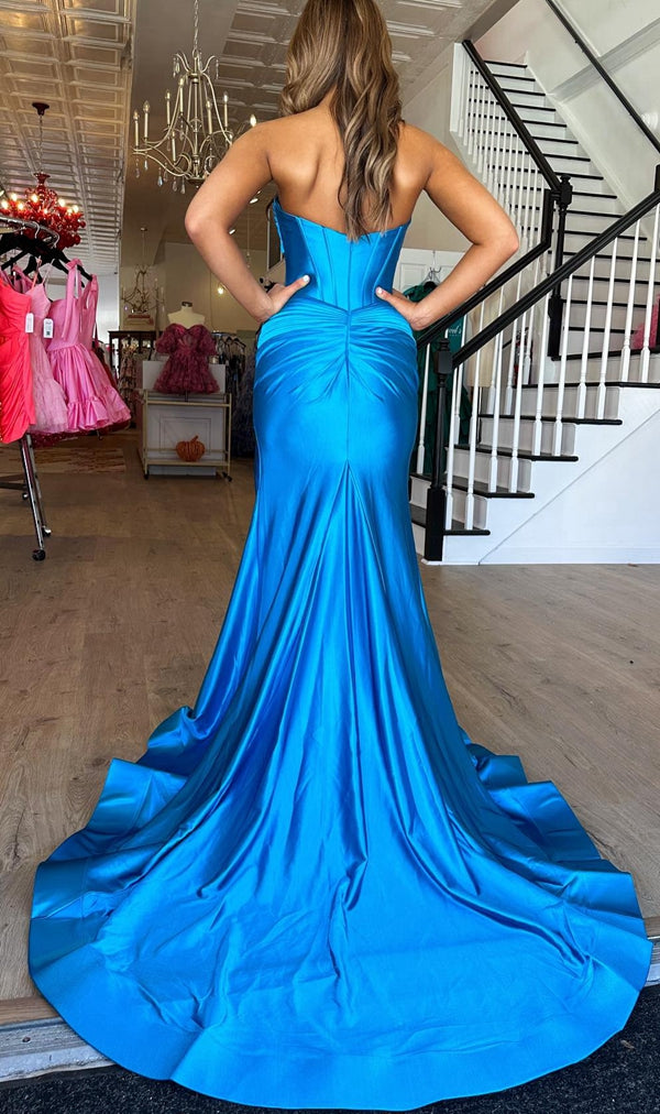 Strapless Mermaid Long Prom Dresses with Keyhole and Ruched Skirt ...