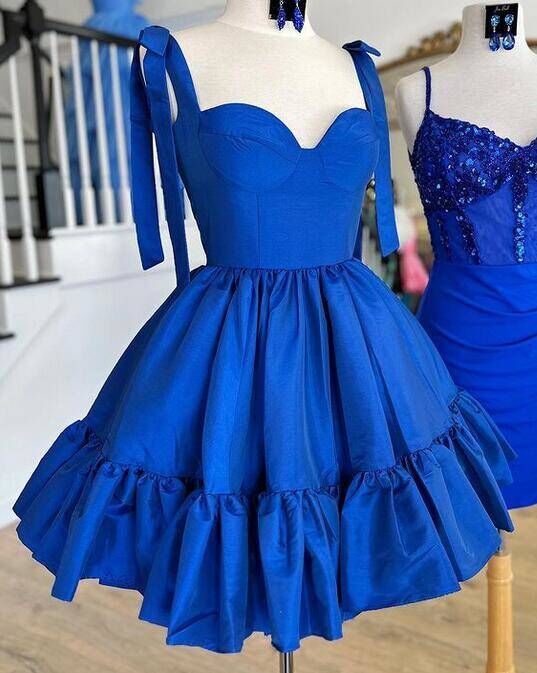Royal Blue Sweetheart Necks Ruffle Hem Homecoming Dress