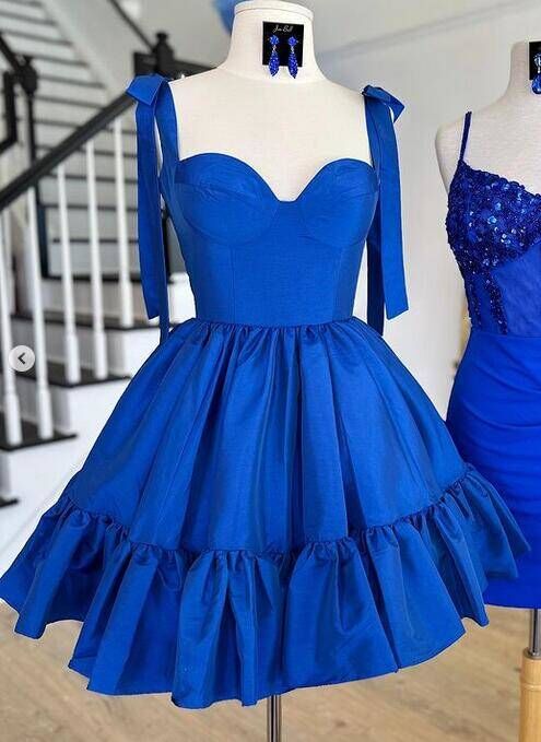 Royal Blue Sweetheart Necks Ruffle Hem Homecoming Dress