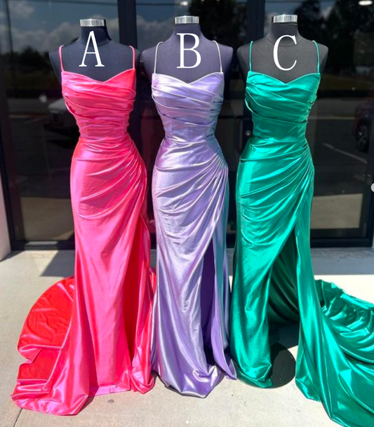 Straps Long Prom Dresses with Skirt Slit