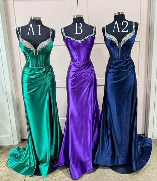 Straps Mermaid Long Prom Dresses with Beading