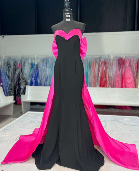 Strapless Long Prom Dress with Bow Back