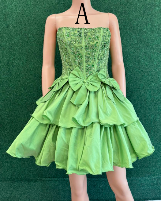 Short Prom Dress Homecoming Dress with Beaded Top and Ruffle Skirt