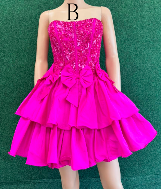 Short Prom Dress Homecoming Dress with Beaded Top and Ruffle Skirt