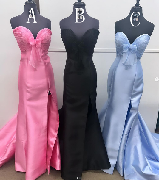 Strapless Mermaid Long Prom Dress with Bow and Skirt Slit