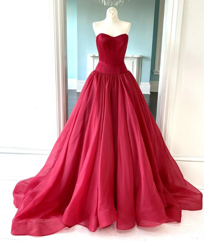 Strapless Open Back Red Long Prom Dress