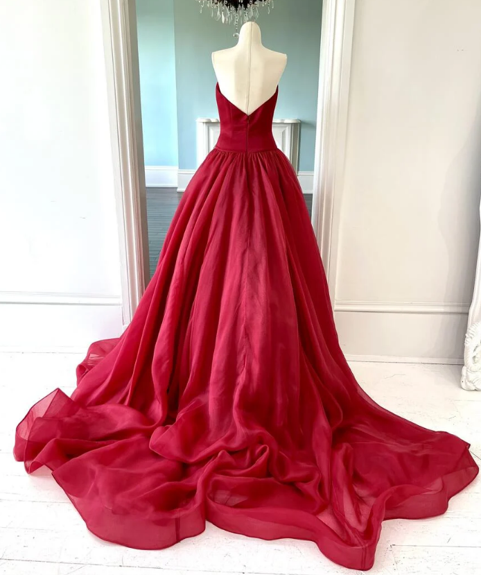 Strapless Open Back Red Long Prom Dress