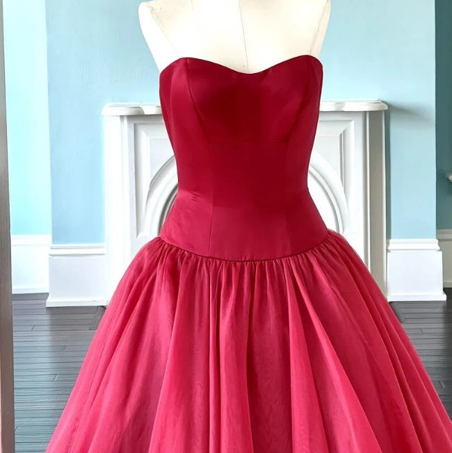 Strapless Open Back Red Long Prom Dress