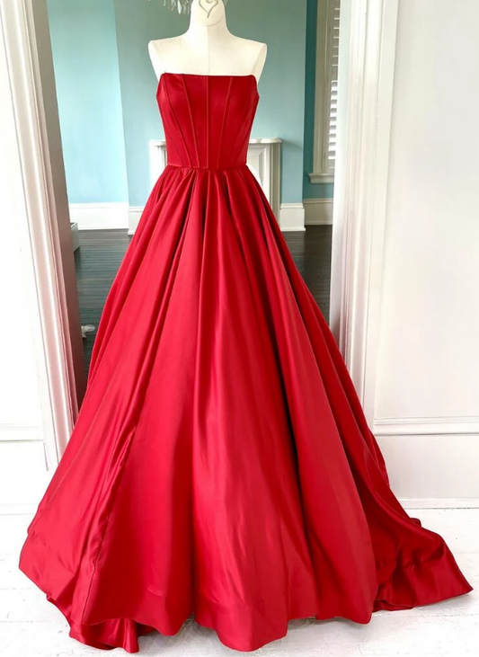 Strapless Red Long Prom Dress