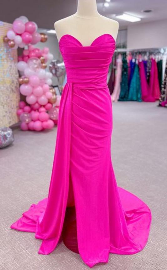 Strapless Mermaid Long Prom Dress with Skirt Slit