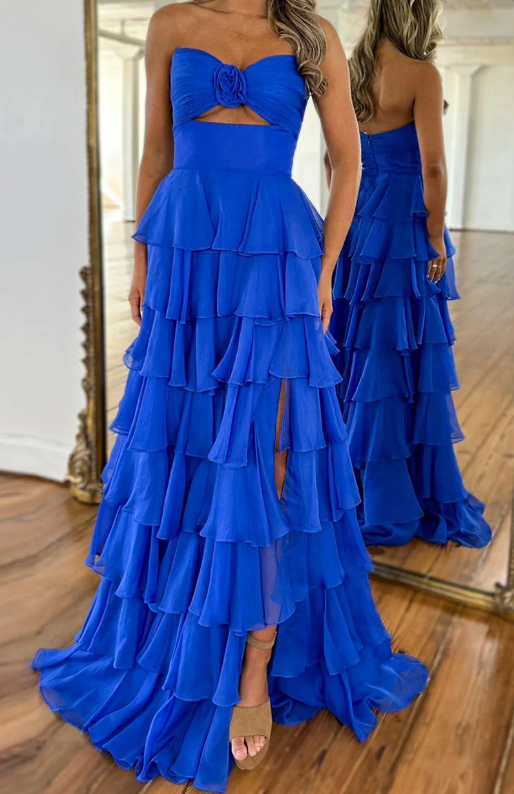 Royal Blue Mermaid Long Prom Dress with Ruffle Skirt