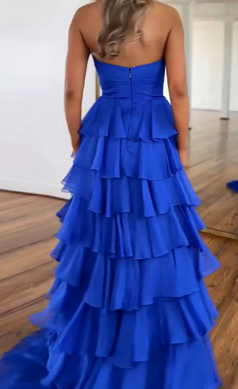 Royal Blue Mermaid Long Prom Dress with Ruffle Skirt