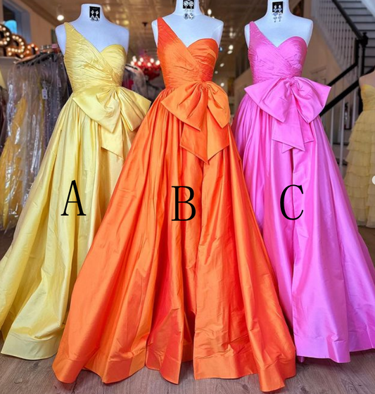 One Shoulder Long Prom Dresses with Bow