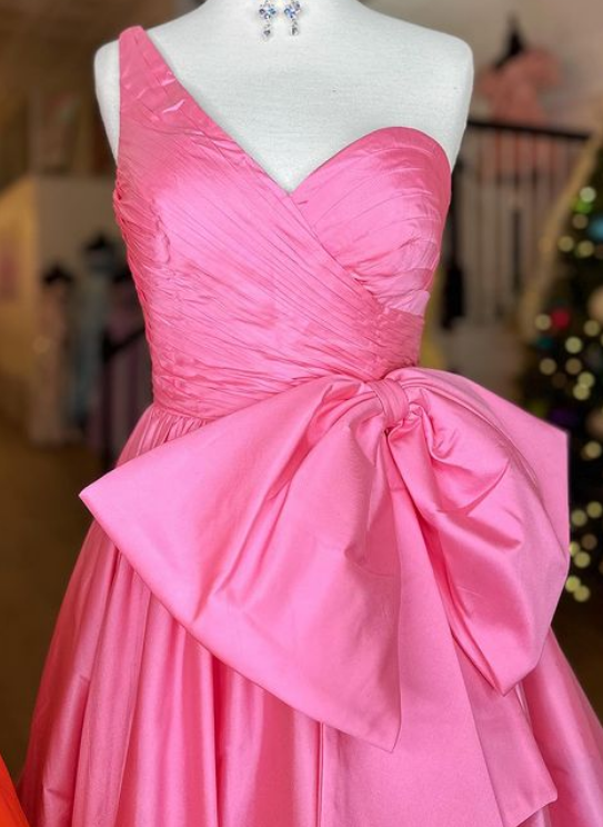 One Shoulder Long Prom Dresses with Bow