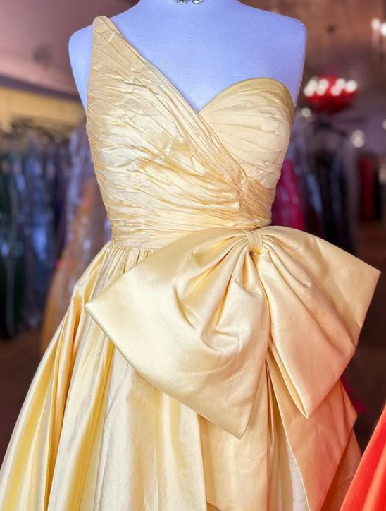 One Shoulder Long Prom Dresses with Bow